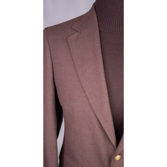 Stafford Two Gold Tone Button Blazer Jacket Brown 41R Sport Coat Solid Wool - Picture 5 of 14